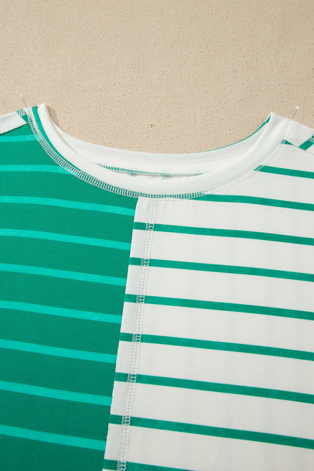 Stripe Colorblock 3/4 Sleeve Loose Tee