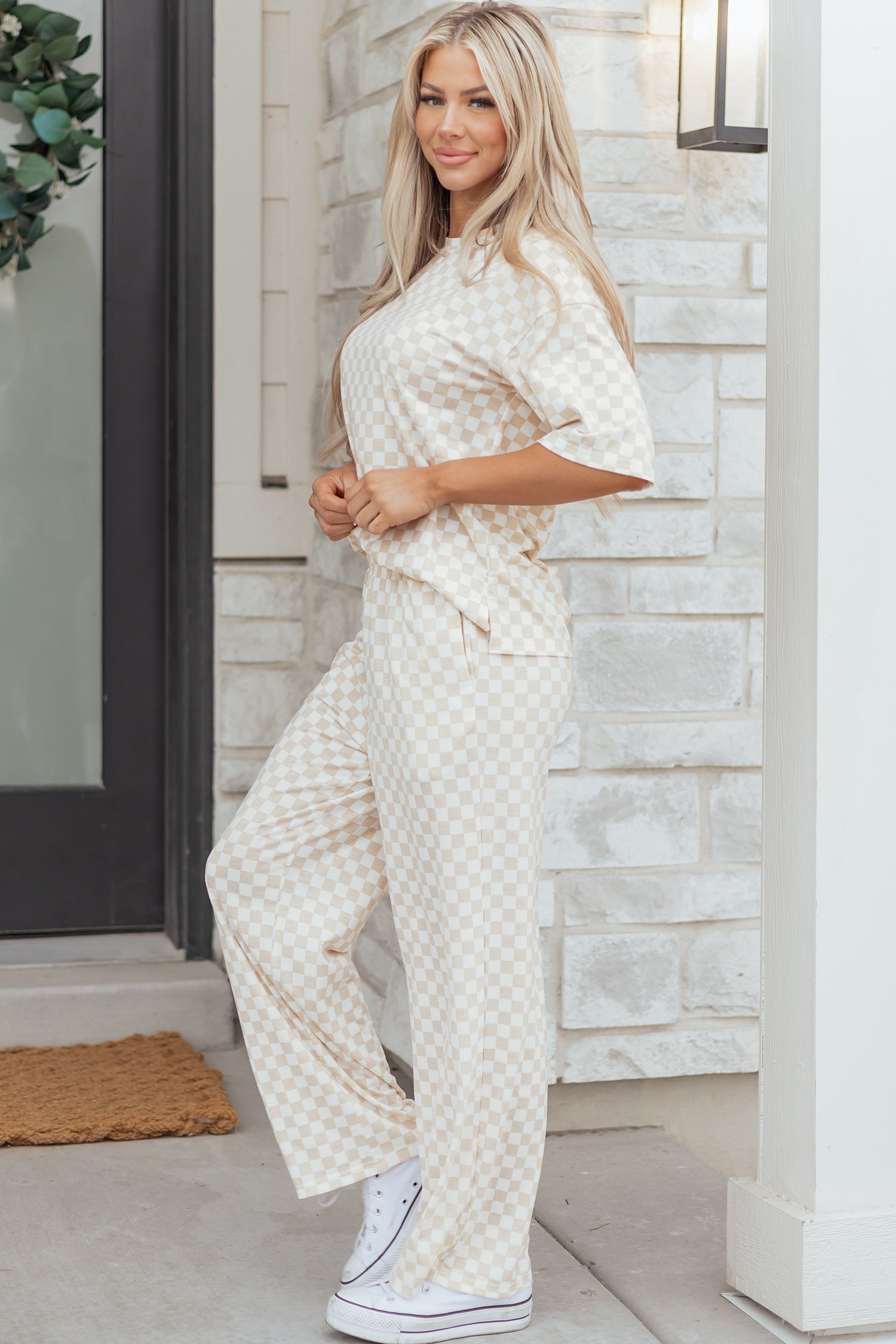 Checker Short Sleeve Tee & Pants Lounge Set