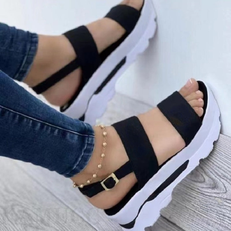 Women's Cutout Platform Sandals | Open-Toe Buckle Platform Heels by Sarah Express