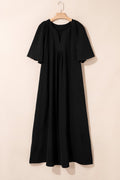 Plus Size Solid Notched Neck Short Sleeve Dress