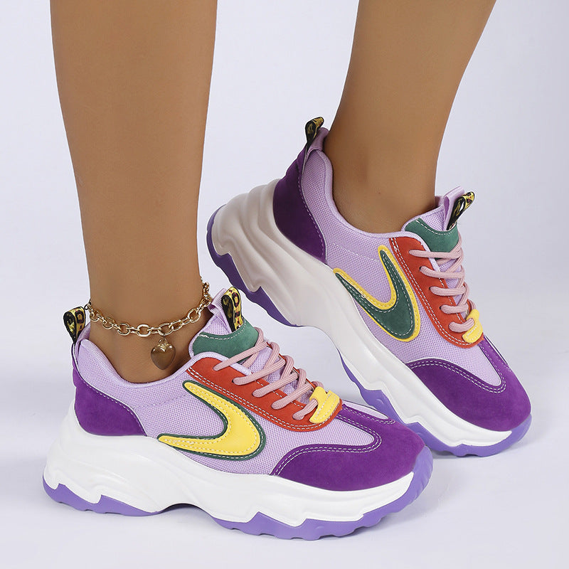 Women's Mixed-Color Lace-Up Sneakers | Mesh Breathable Lightweight Platform Running Shoes by Sarah Express
