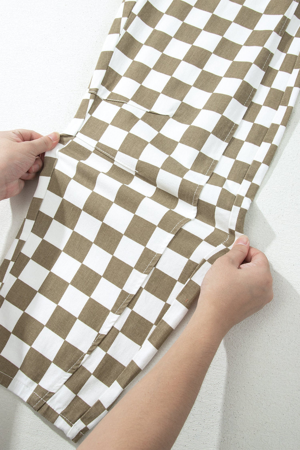 Checker Denim Barrel Leg Pants
