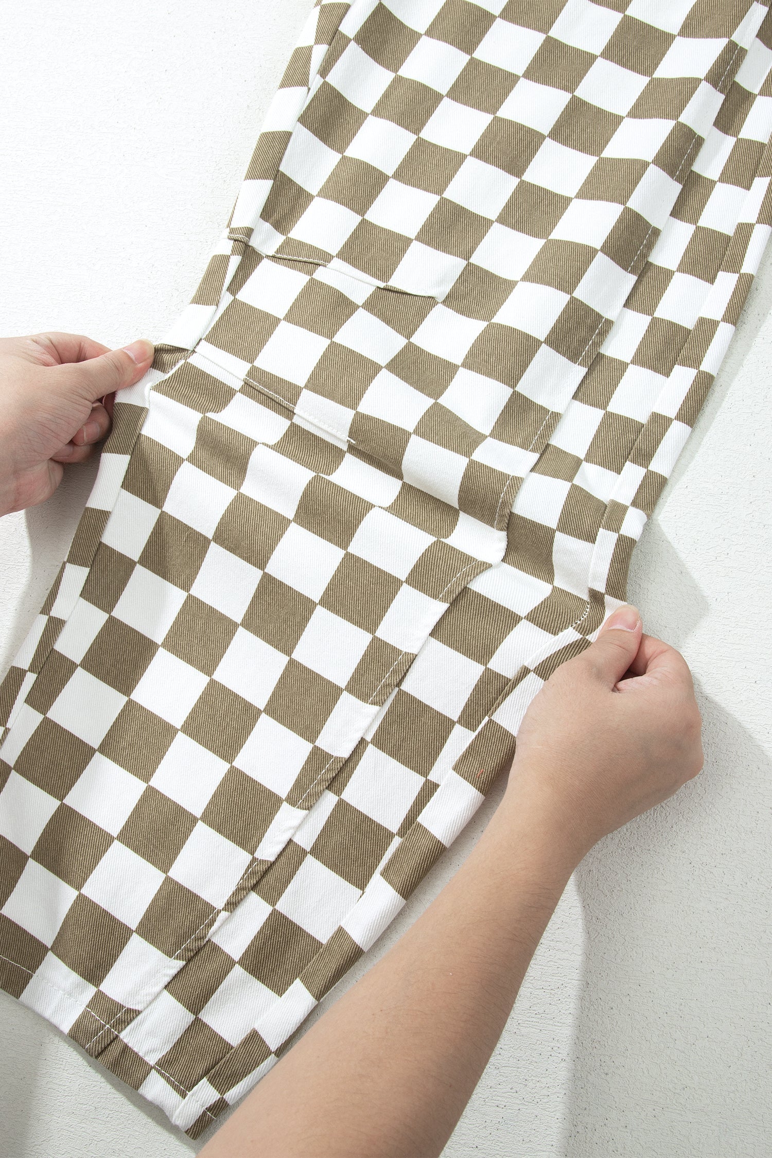 Checker Denim Barrel Leg Pants