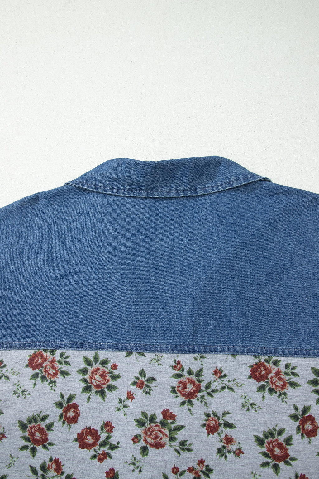 Plus Size Floral Denim Patchwork Polo Tee