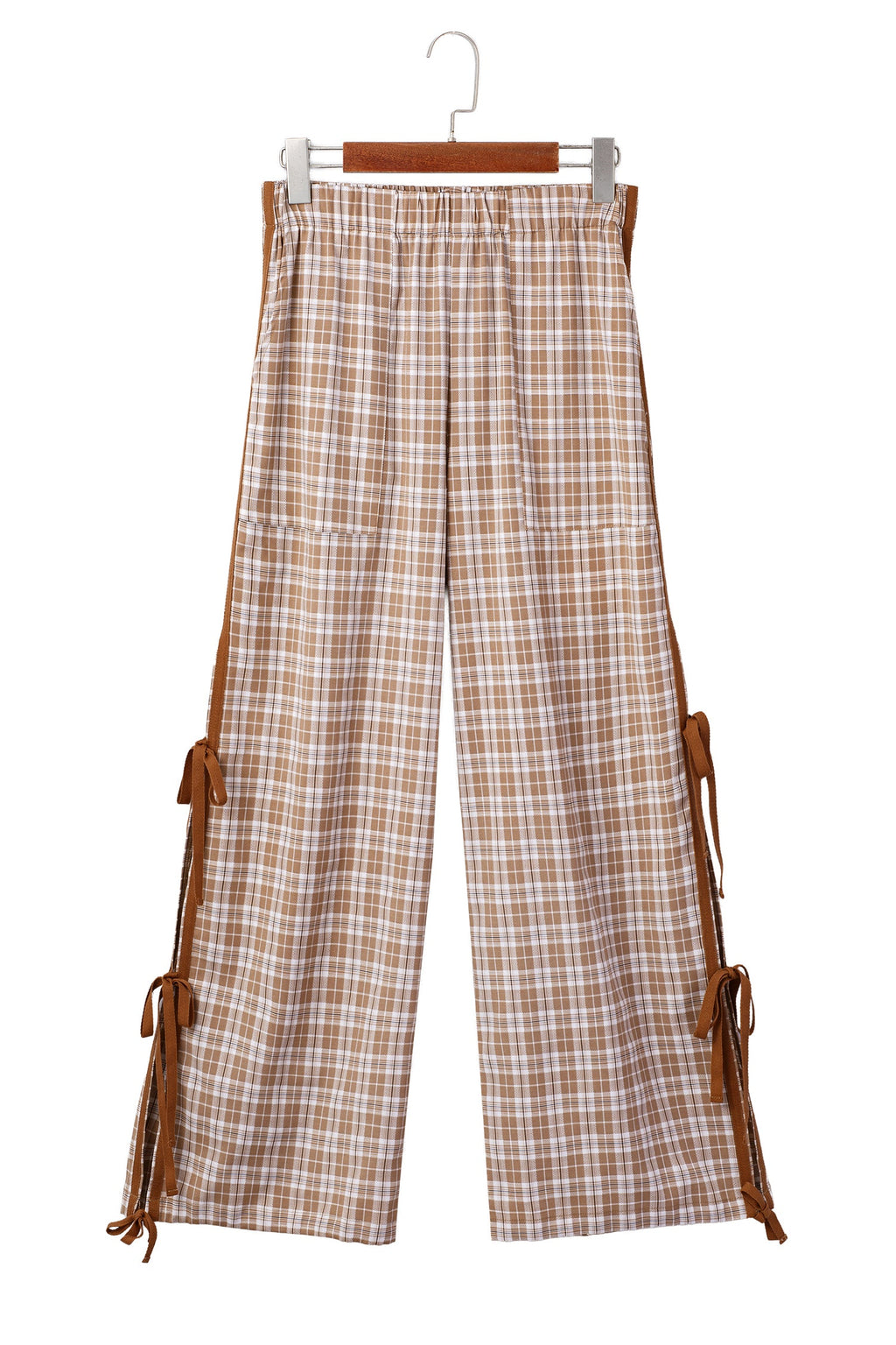 Plaid Bow Tie Contrast Elastic Waist Jogger Pants