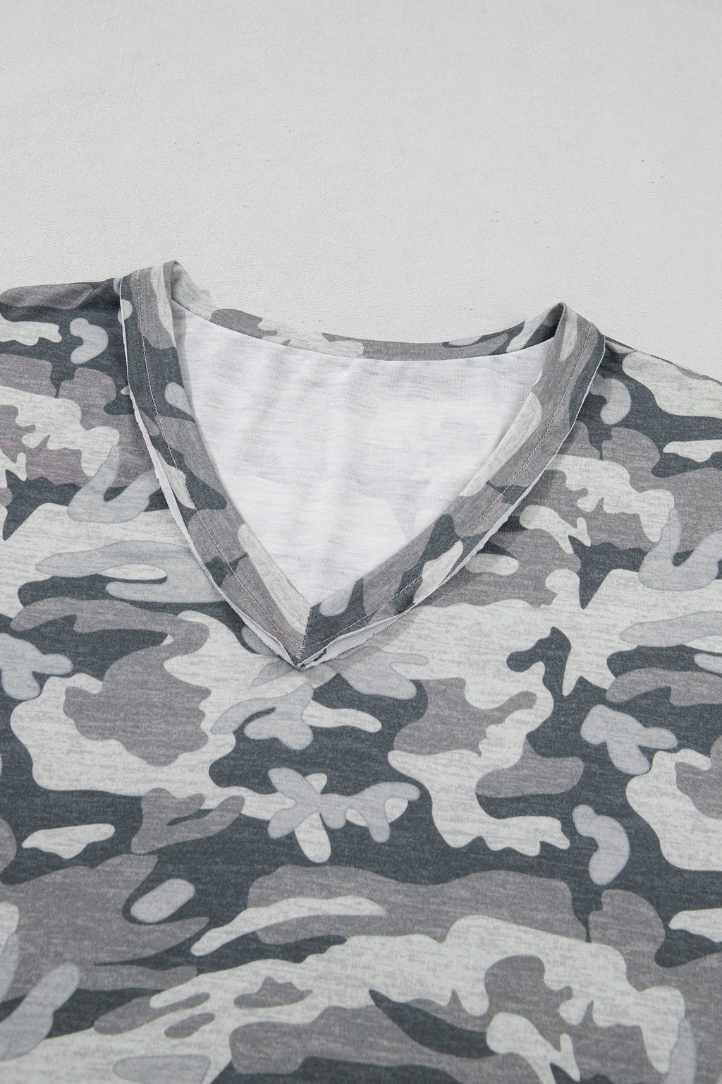 Retro Camo Raw Edge V-Neck Tee by Pretty Bash