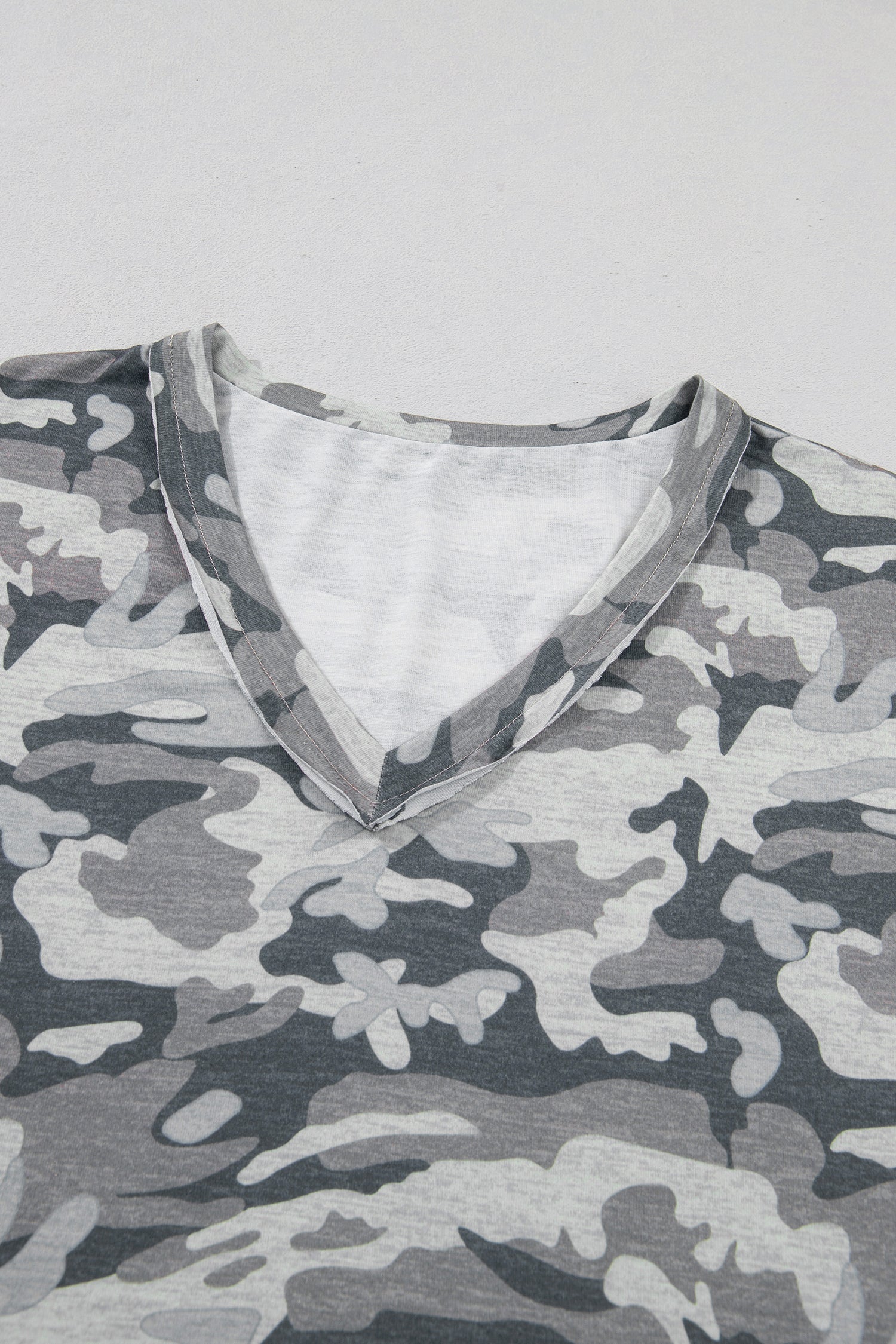 Retro Camo Raw Edge V-Neck Tee by Pretty Bash