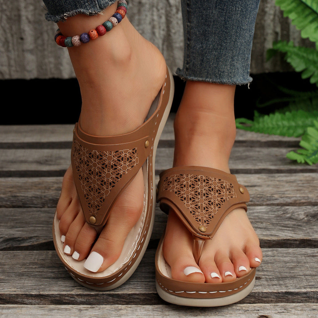 Women's Thong Sandals | Summer Beach Flip Flops Open-Toe PU Slippers by Sarah Express