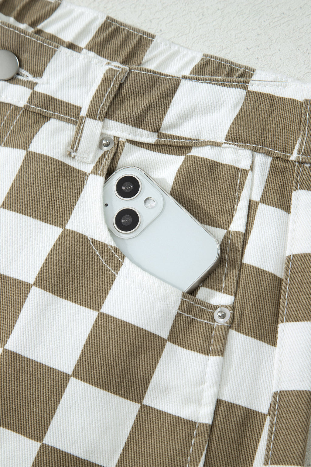 Checker Denim Barrel Leg Pants
