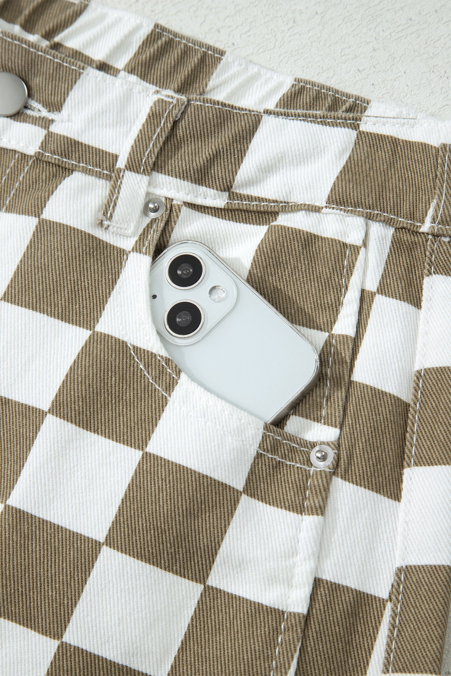 Checker Denim Barrel Leg Pants