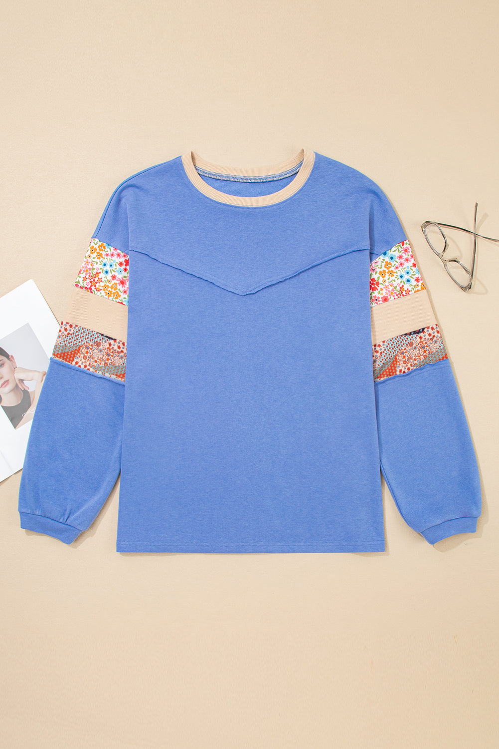 Plus Size Floral Patchwork Reverse Seam Top