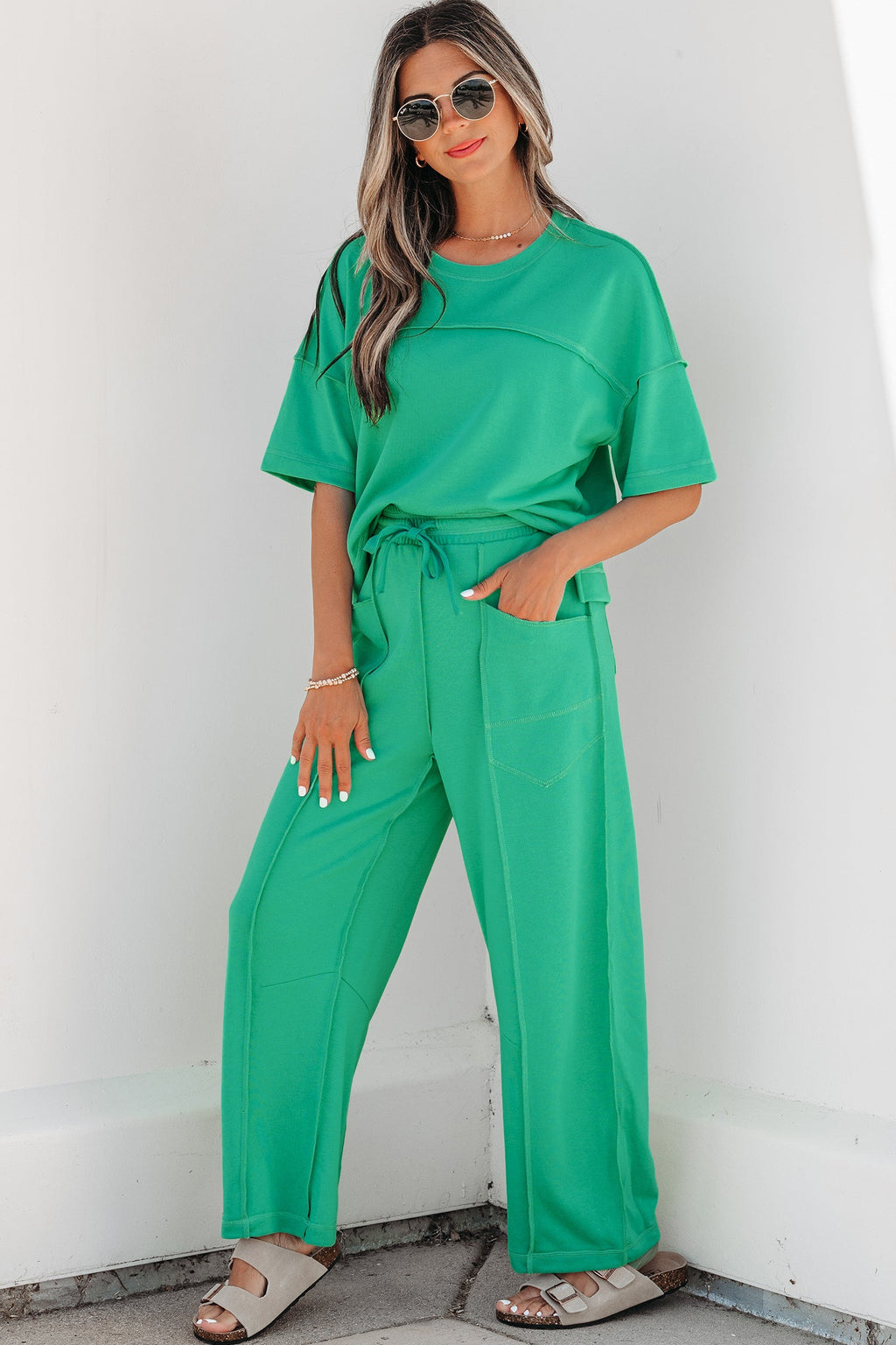 Solid Drop Shoulder Boxy Tee & Barrel Pants Set