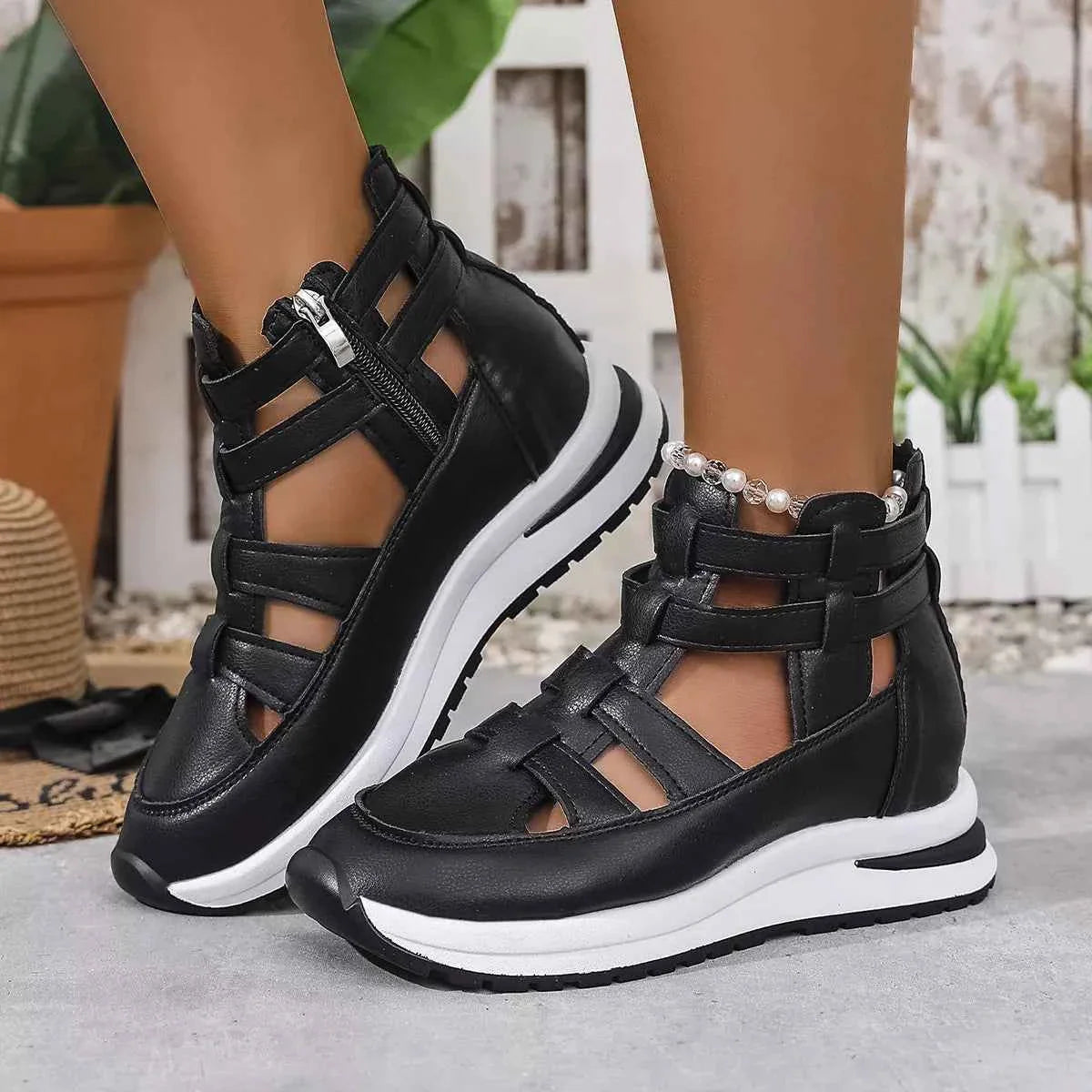 Women's Cutout Platform Sneakers | Low Heel PU Leather Shoes by Sarah Express