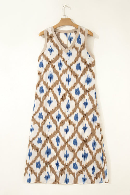 Boho Abstract V-Neck Sleeveless Maxi Dress