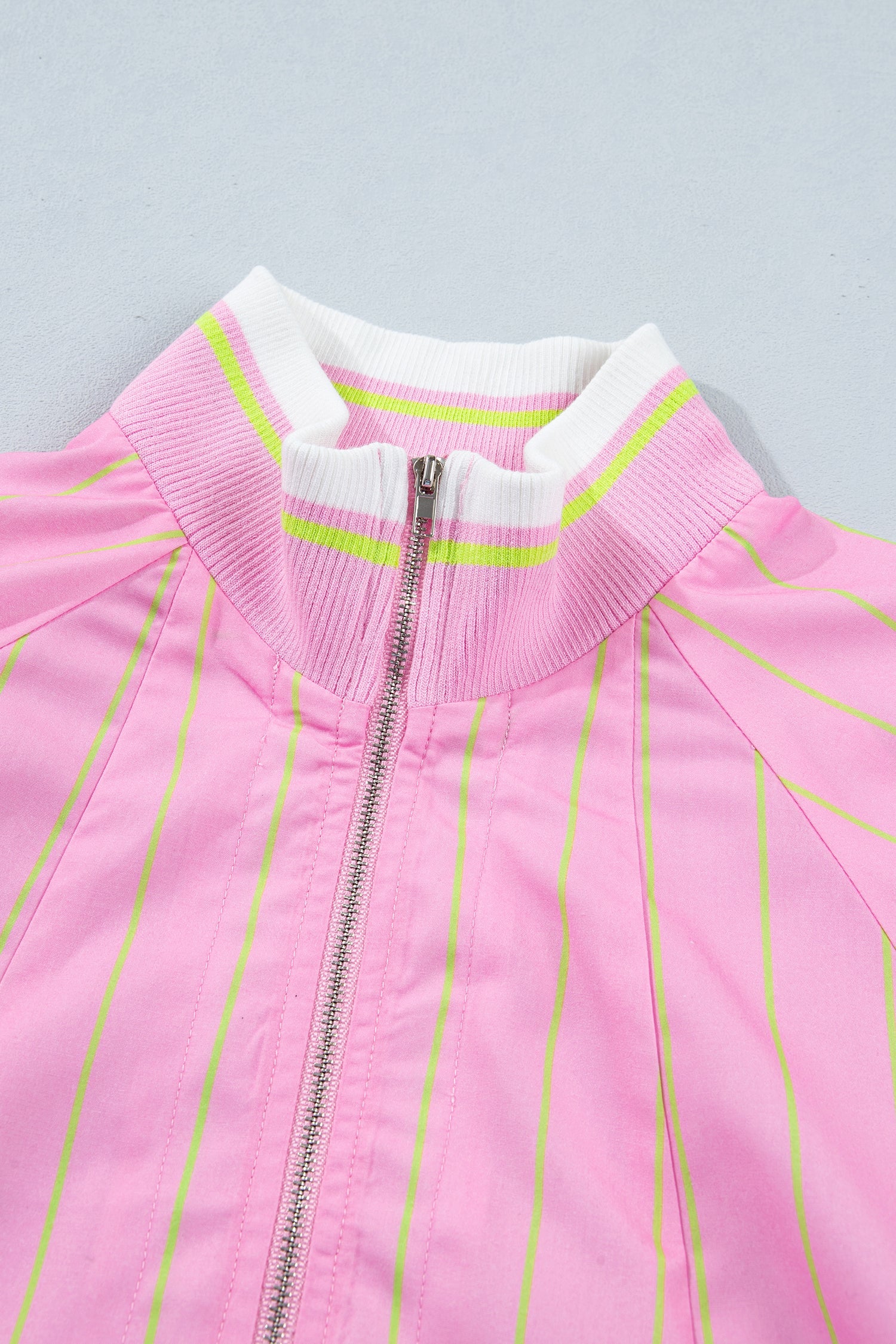 Stripe Half Zip Collared 3/4 Sleeve Blouse