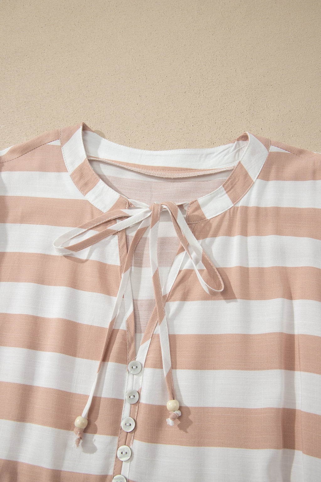 Stripe Tie V-Neck Ruffle Trim Mini Dress