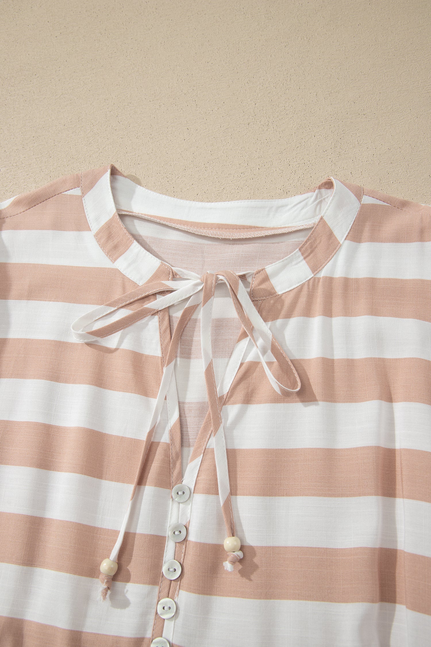 Stripe Tie V-Neck Ruffle Trim Mini Dress