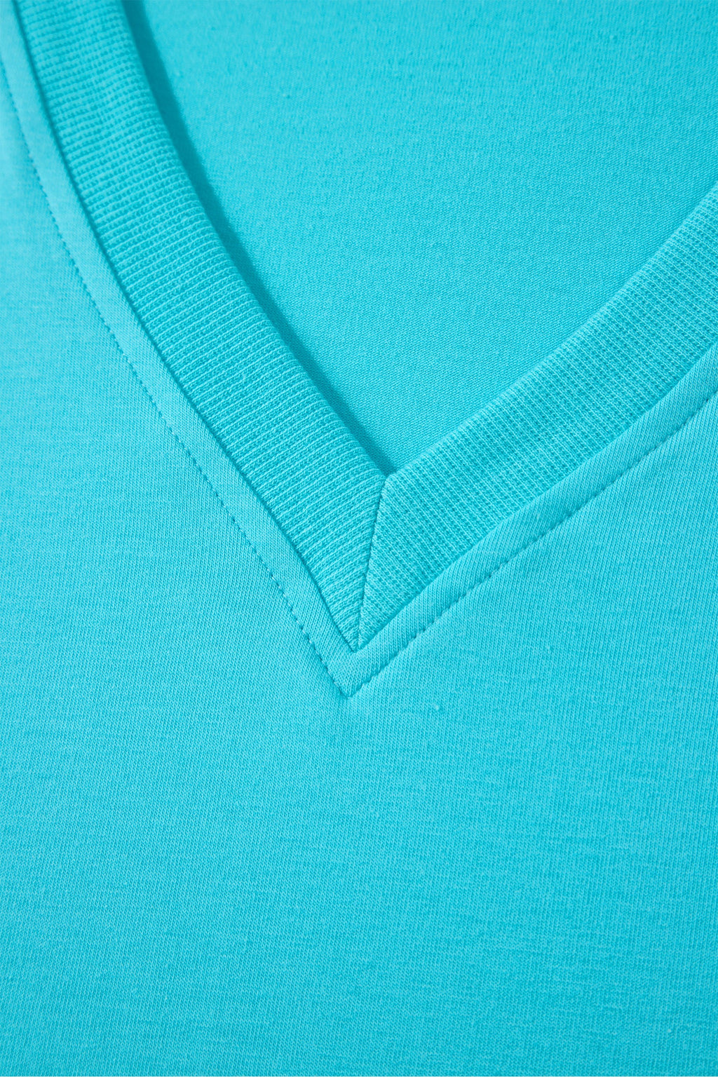 Solid V-Neck Short Puff Sleeve Blouse
