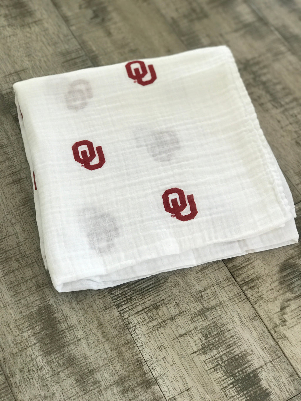University of Oklahoma Muslin Swaddle Blanket - OU Sooners Baby Swaddle 47x47 by Three Little Anchors
