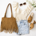 The Mia - Camel Fringe Tote Bag by Julia Rose Collection