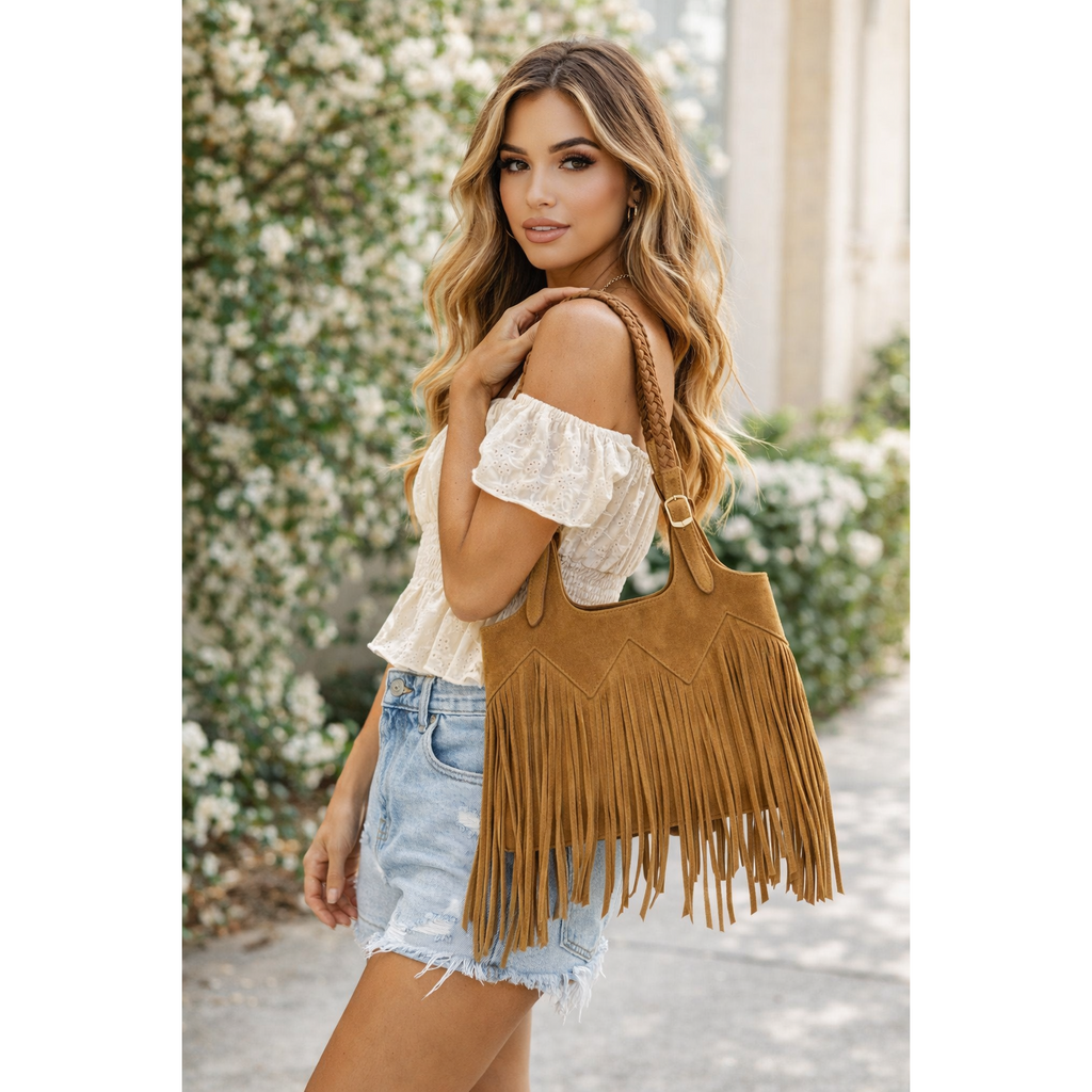 The Mia - Camel Fringe Tote Bag by Julia Rose Collection