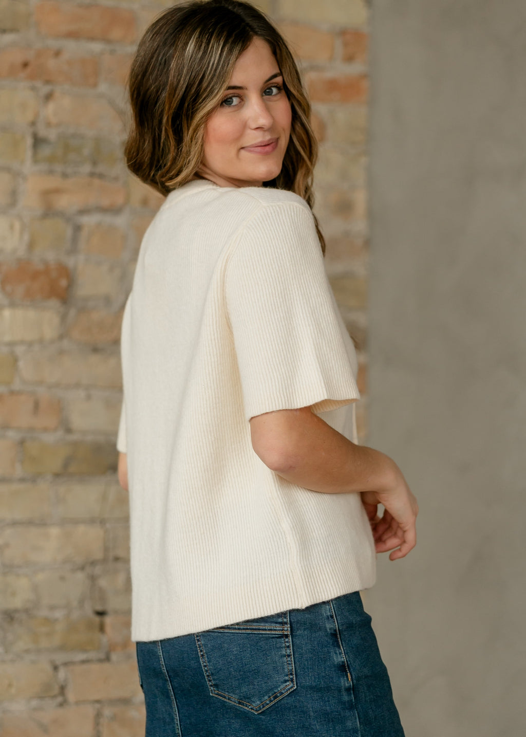 Zadie Ivory Short Sleeeve Button Cardigan by Inherit Co.