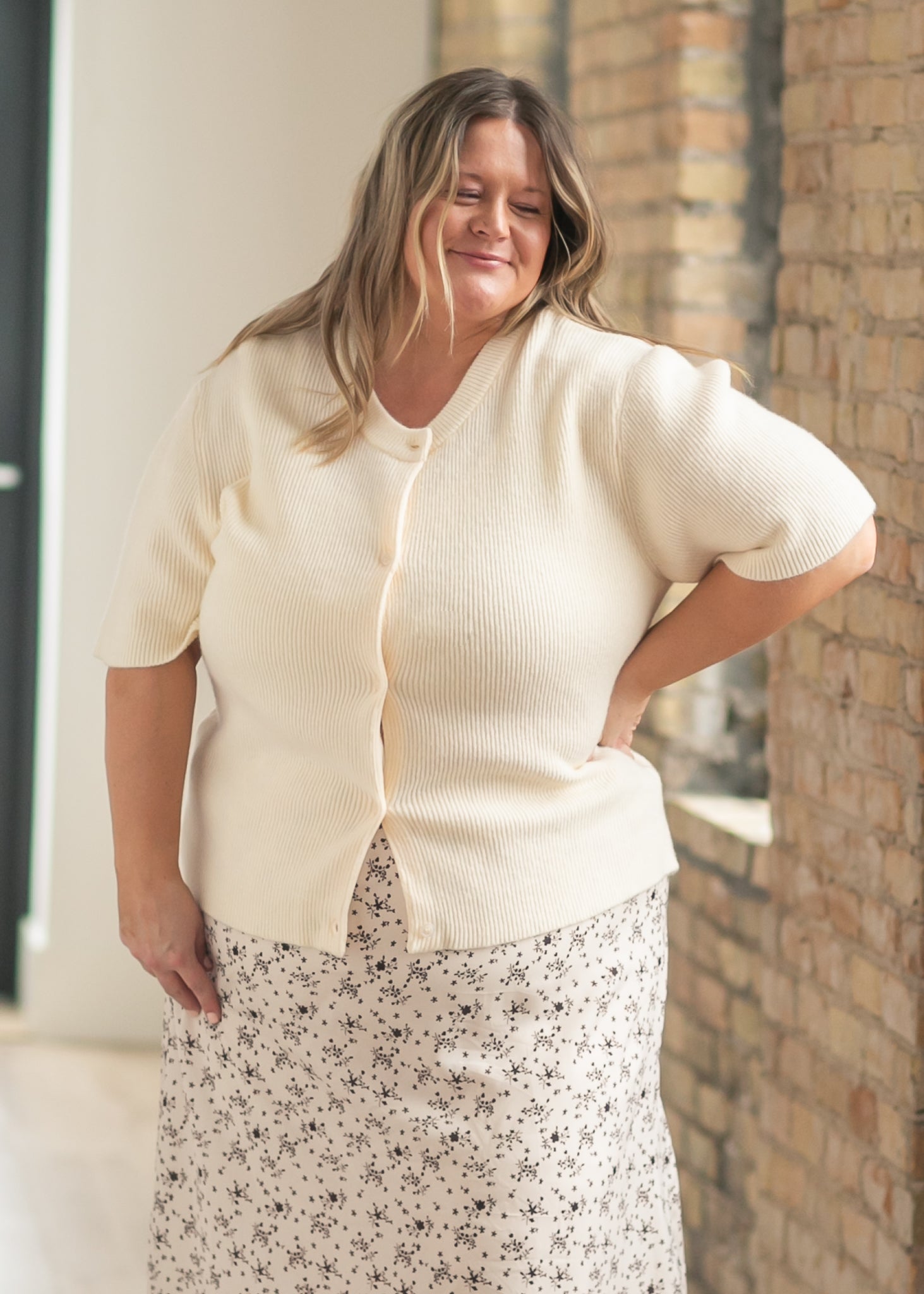 Zadie Ivory Short Sleeeve Button Cardigan by Inherit Co.