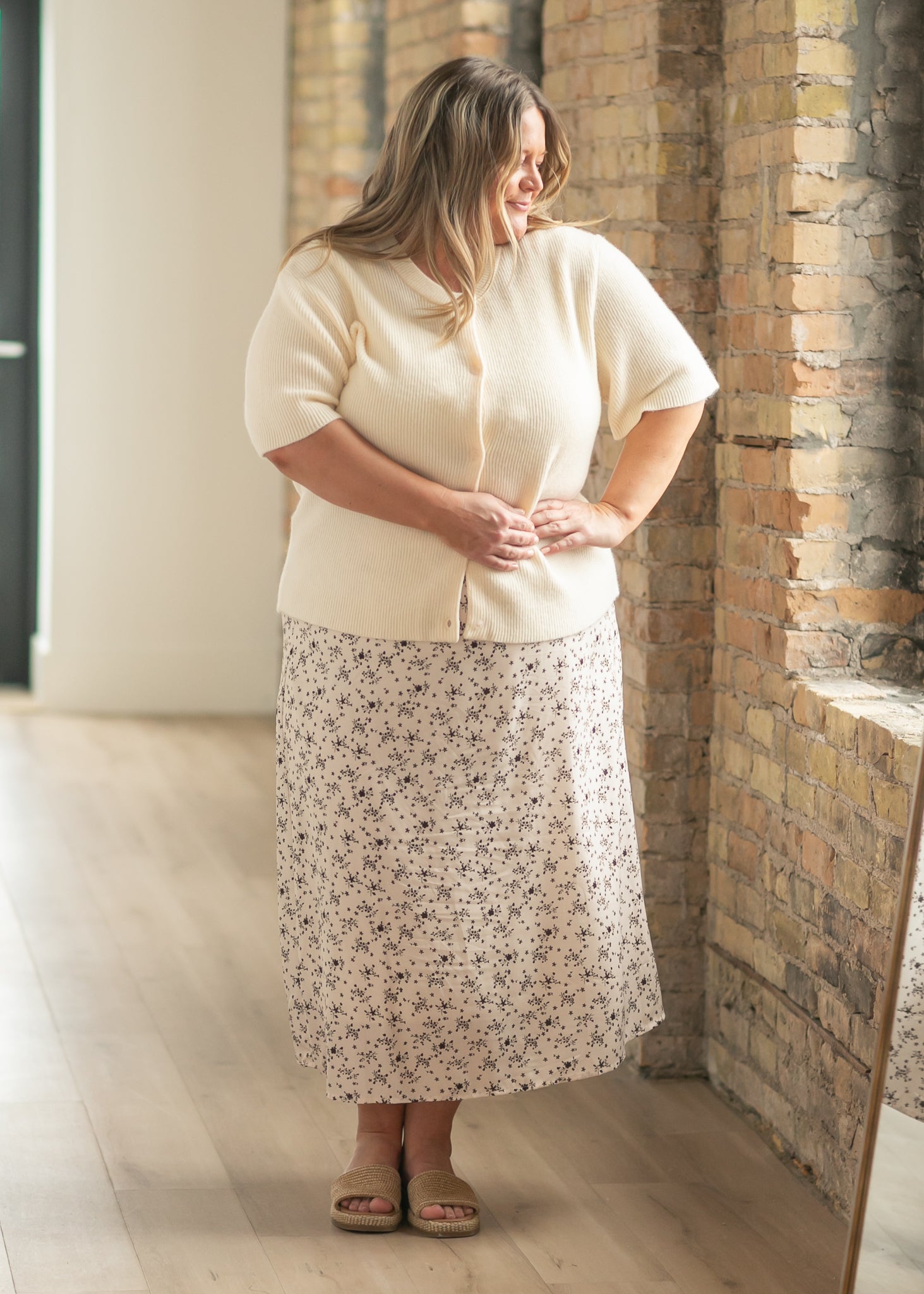 Zadie Ivory Short Sleeeve Button Cardigan by Inherit Co.